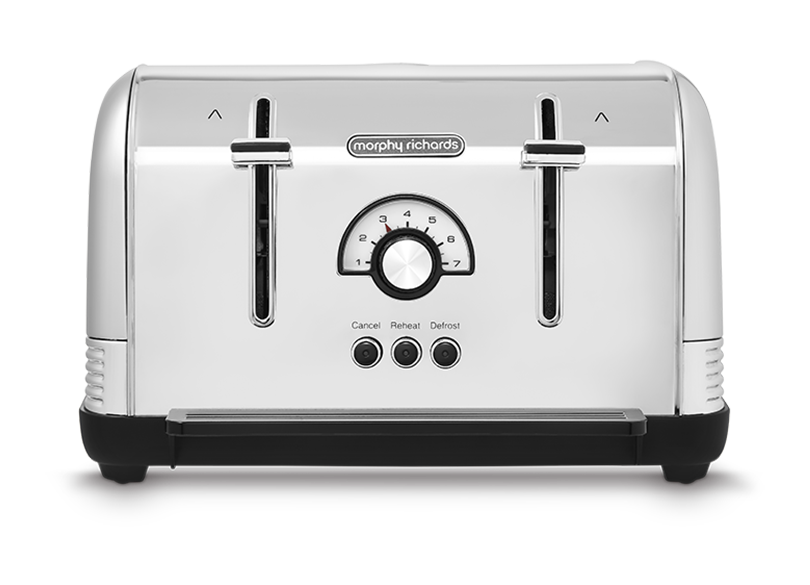 Morphy Richards Venture Retro Stainless Steel 4 Slice Toaster Defrost Setting High Lift Feature 240330